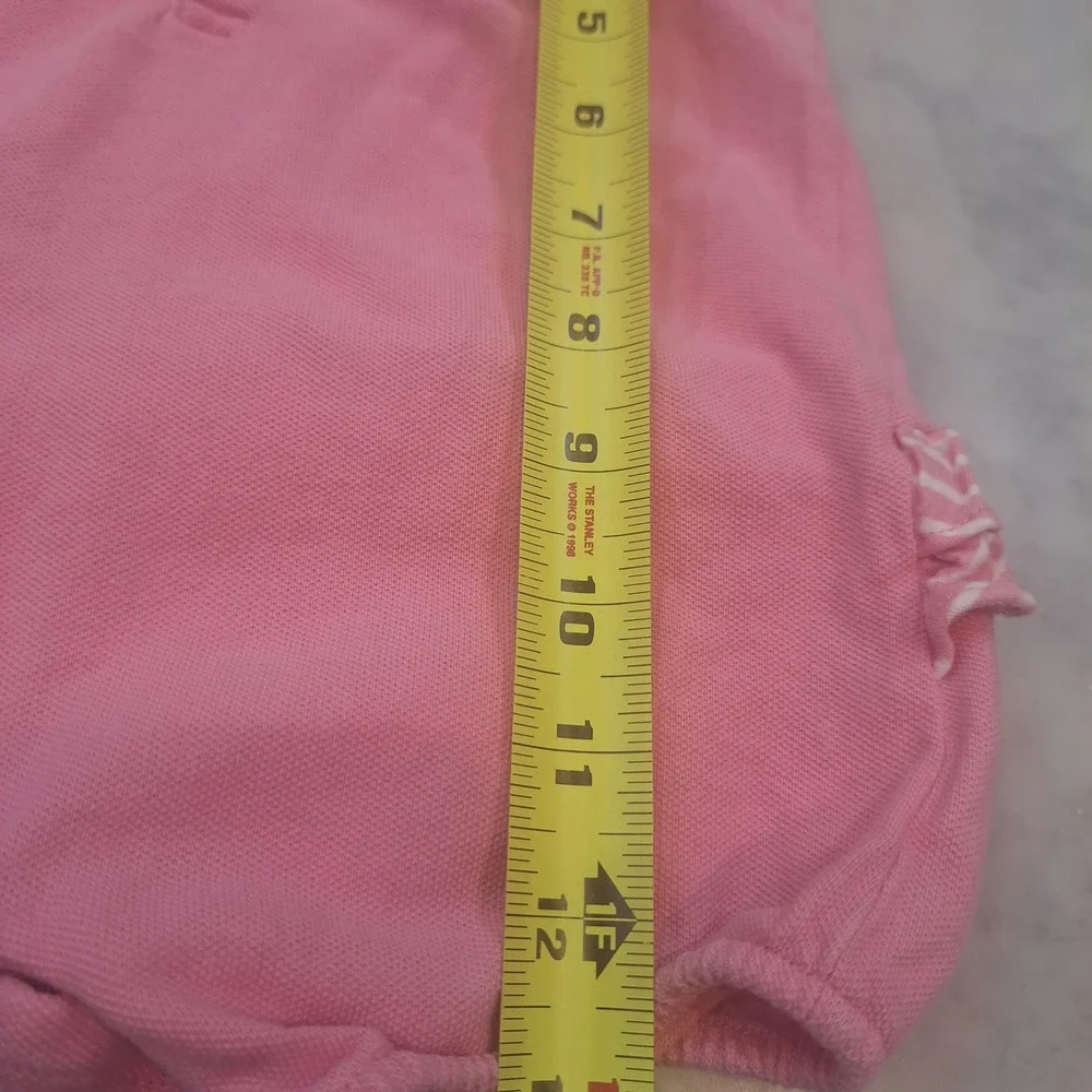 Ralph Lauren Polo‎ Romper Baby Girl Sz 9M Pink Ruffle Piqué One Piece Bubble